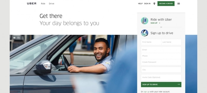 uber landing page