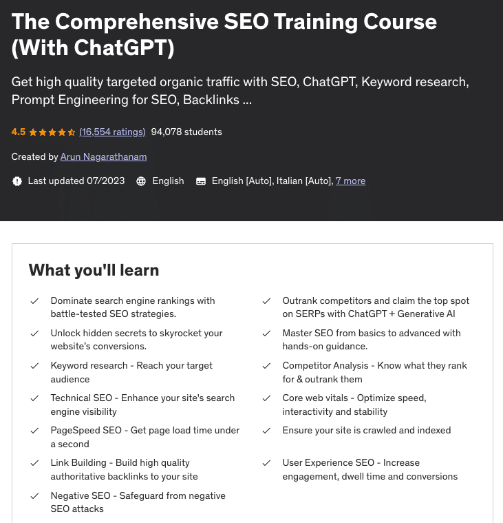 The Comprehensive SEO Training Course