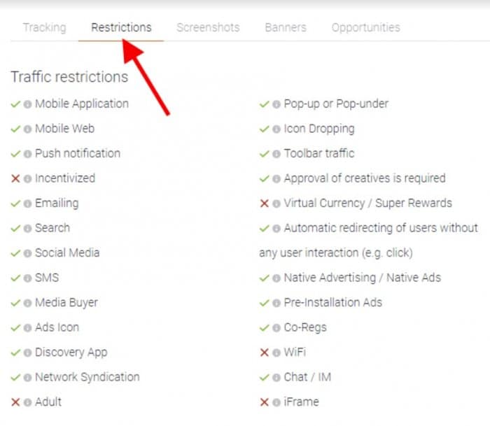 mobidea restrictions tab