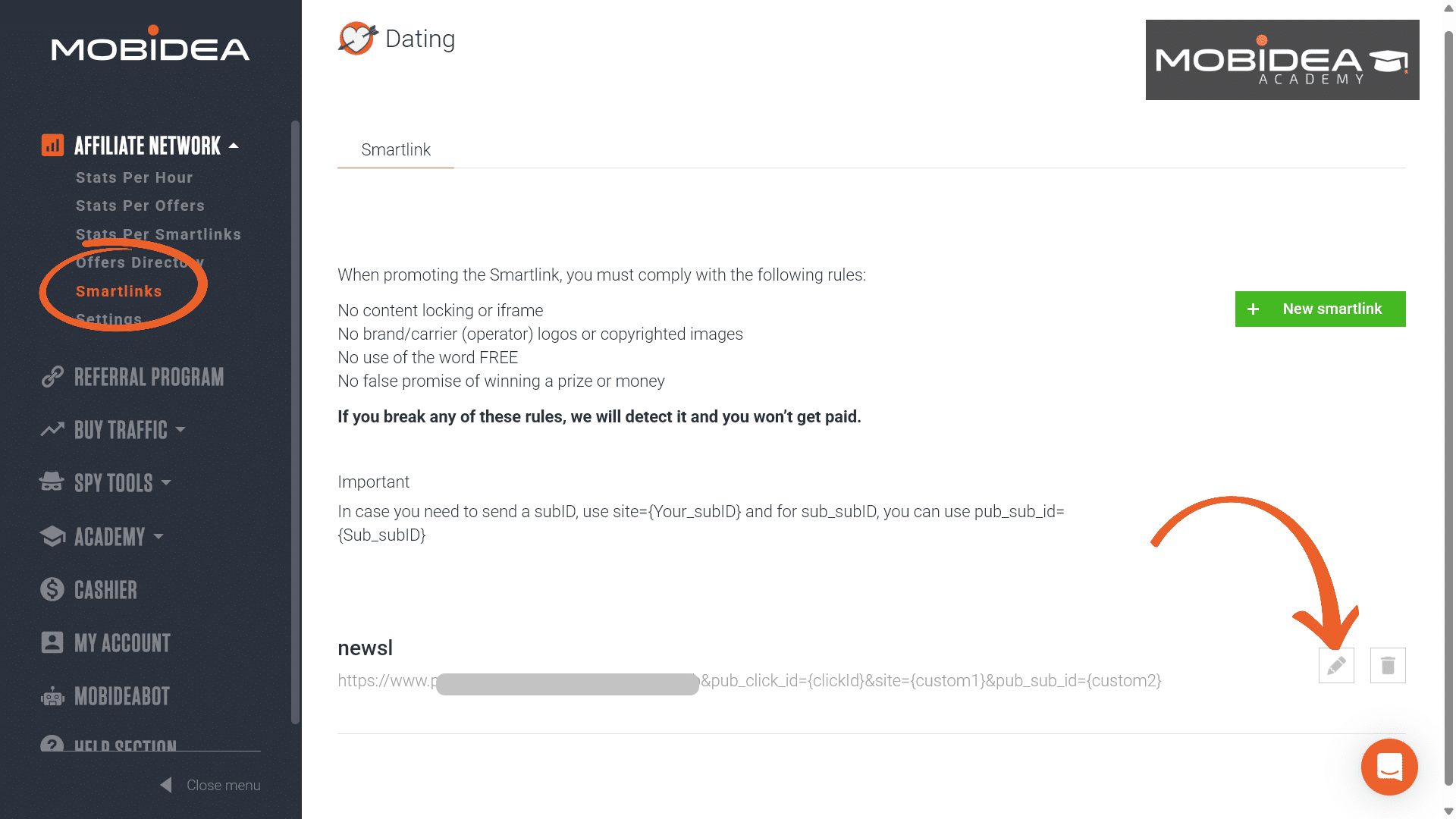 edit smartlink