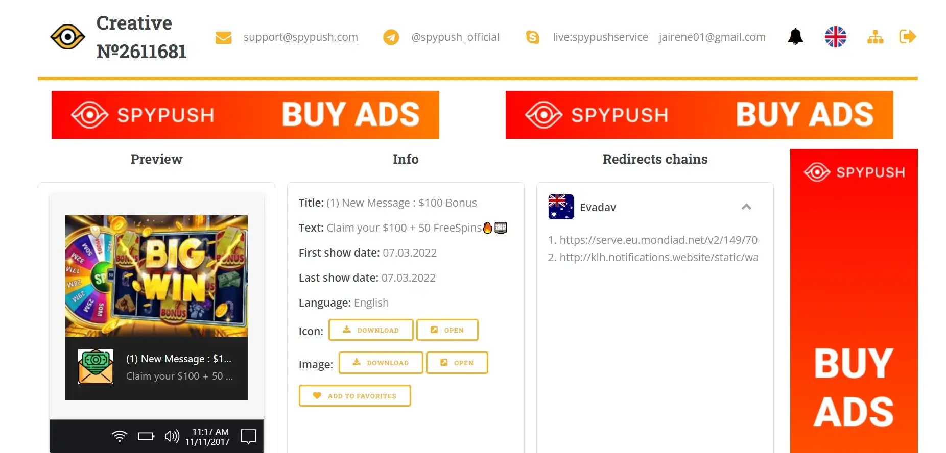 spypush creative destails for best ad spy tools post