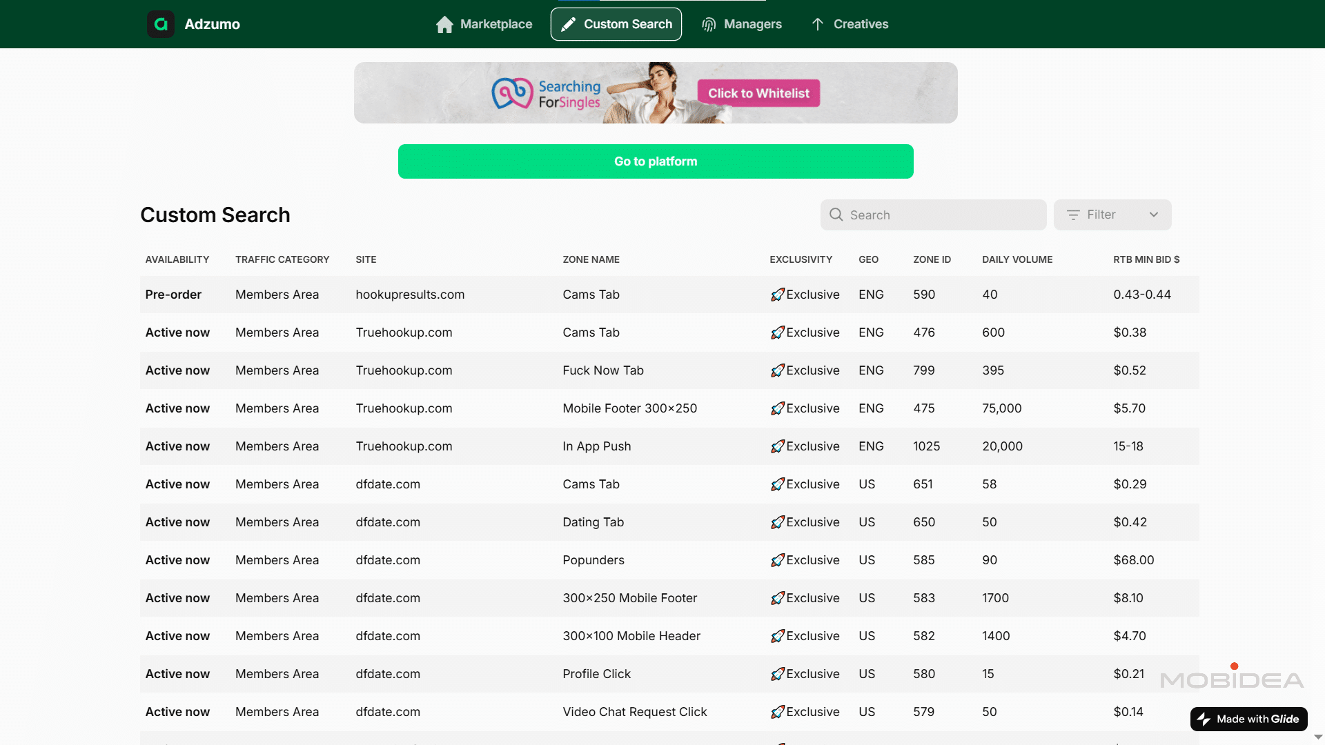 adzumo marketplace glide