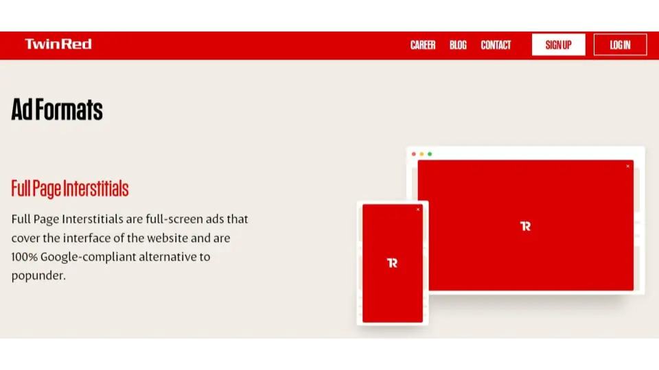 interstitial ads on twinred ad network
