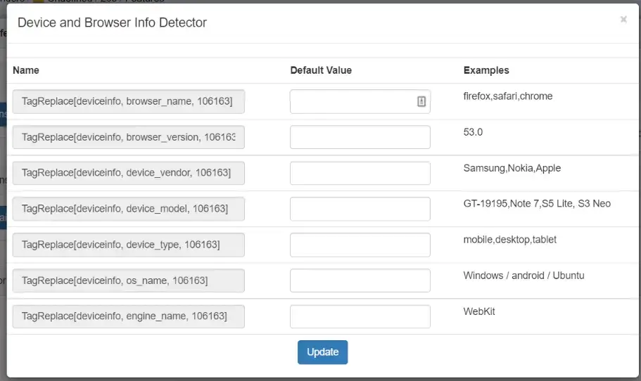 device and browser info on purelander