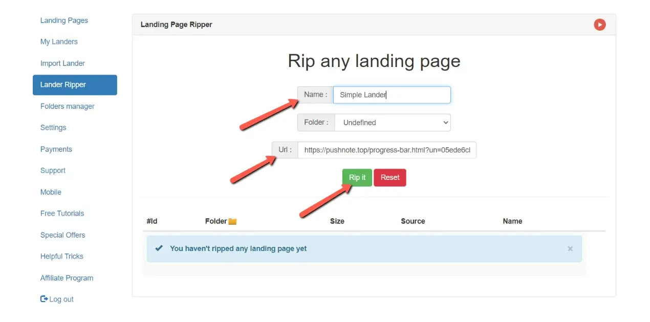 ripping a landing page on purelander